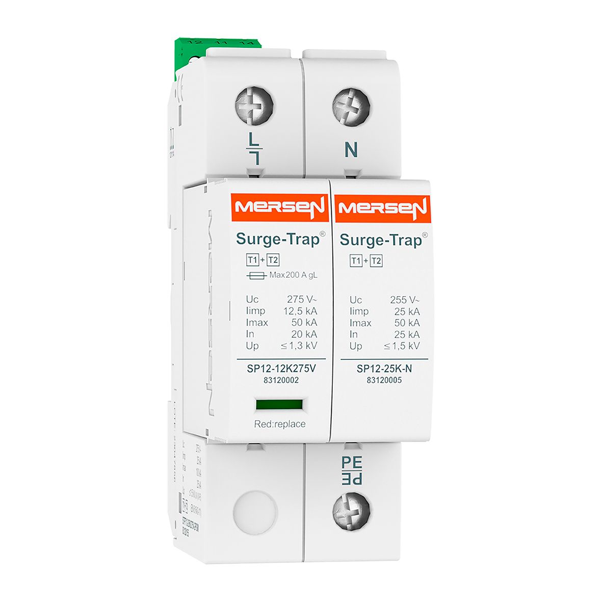 83120115 - SPD Type 1+2, 12.5kA, Uc275V, 1+1 TT, 2 Poles, 2 Modules, Pluggable, Remote